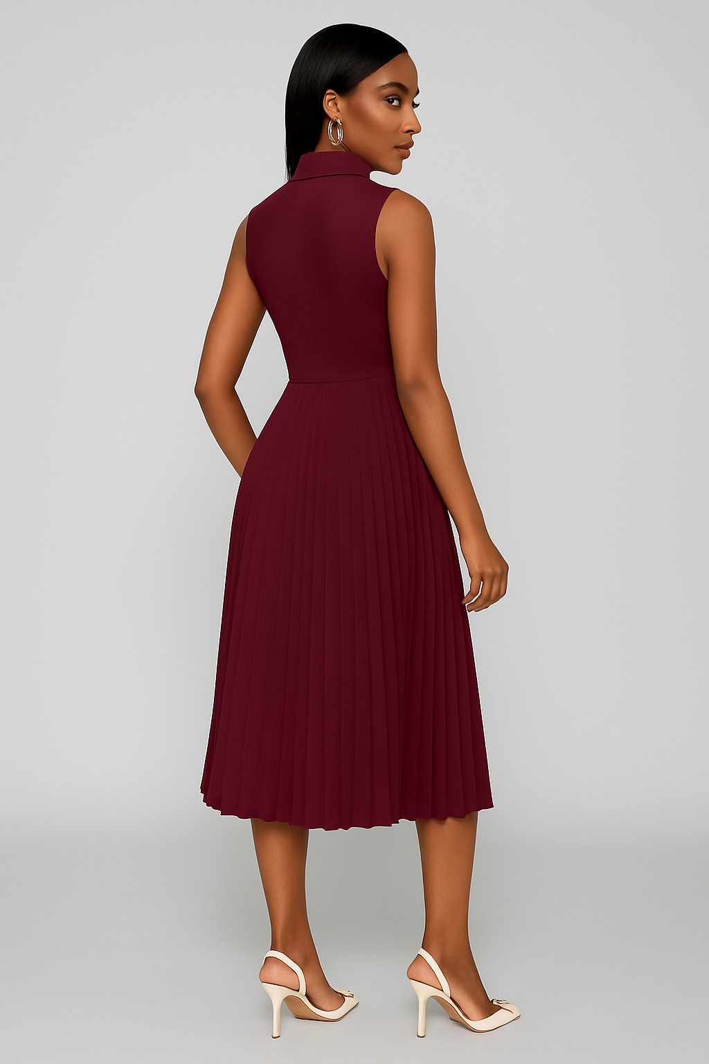 Robe Plissée Bordeaux