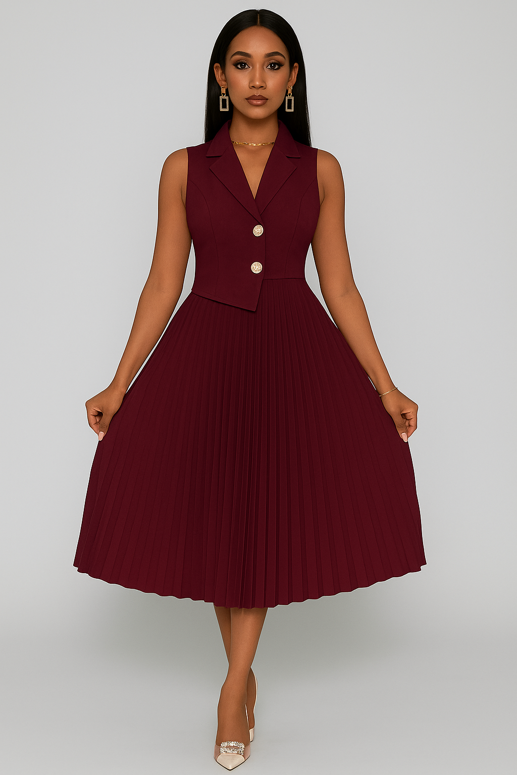 Robe Plissée Bordeaux