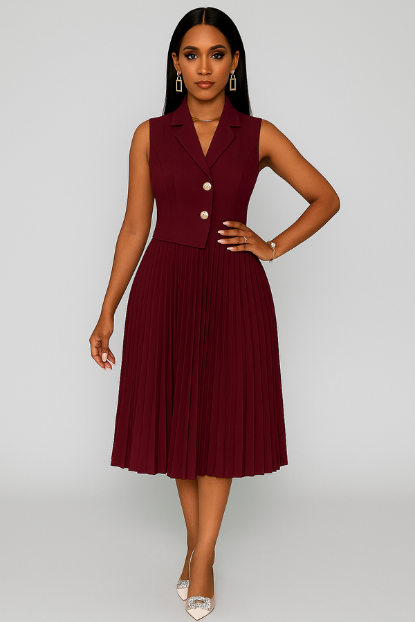Robe Plissée Bordeaux